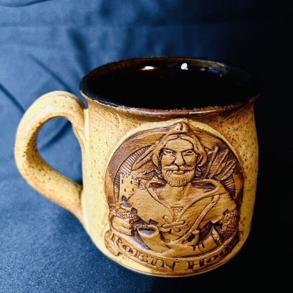 RARE Pottery ROBIN HOOD Mug Cup Hand Made OOAK - Picture 1 of 9